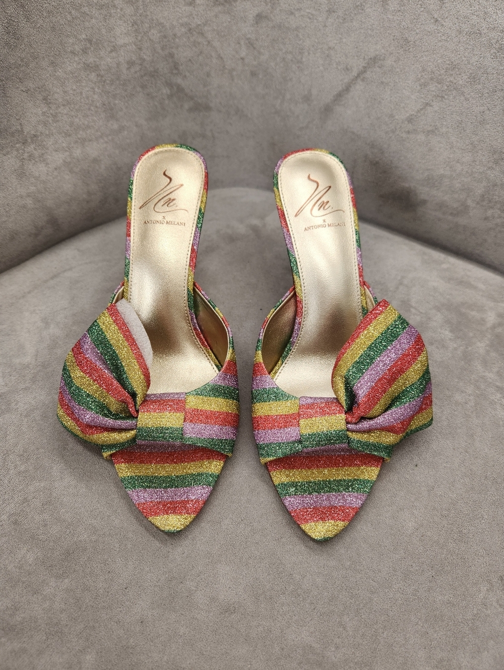 Antonio Melani The Nat Note Dress Mules 9.5 Rainbow Striped Julieta Bow New $180 - Picture 3 of 17